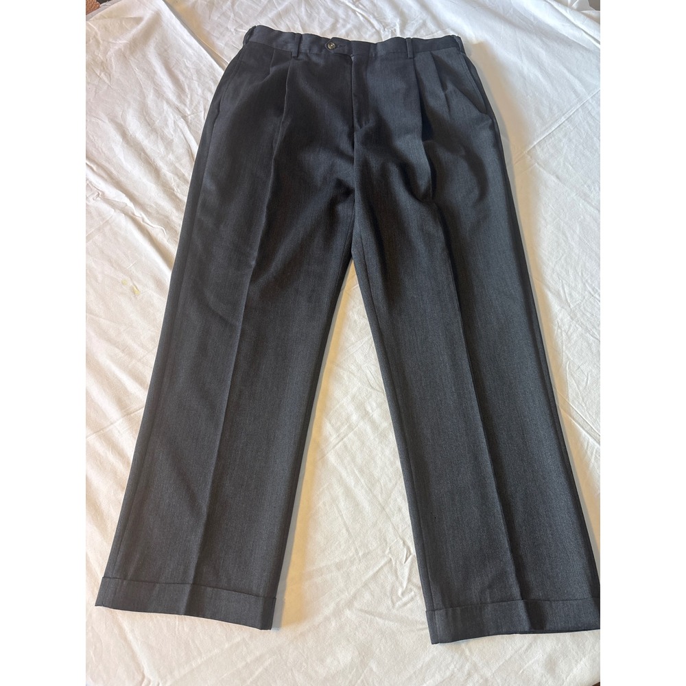 Tommy Hilfiger Pleated Dress Pants Mens 36x30Gray Good Cuffed Straight Leg